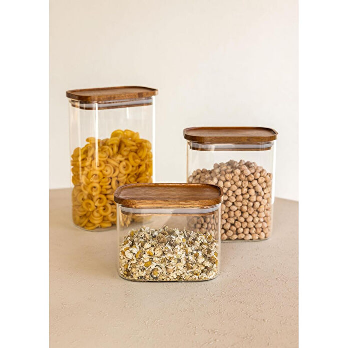 The Mia Akasya Dikdörtgen Cam Kavanoz Seti 4 Parça 500 Ml