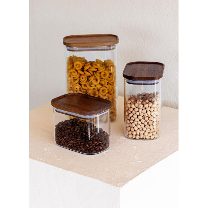 The Mia Akasya Dikdörtgen Cam Kavanoz Seti 4 Parça 500 Ml