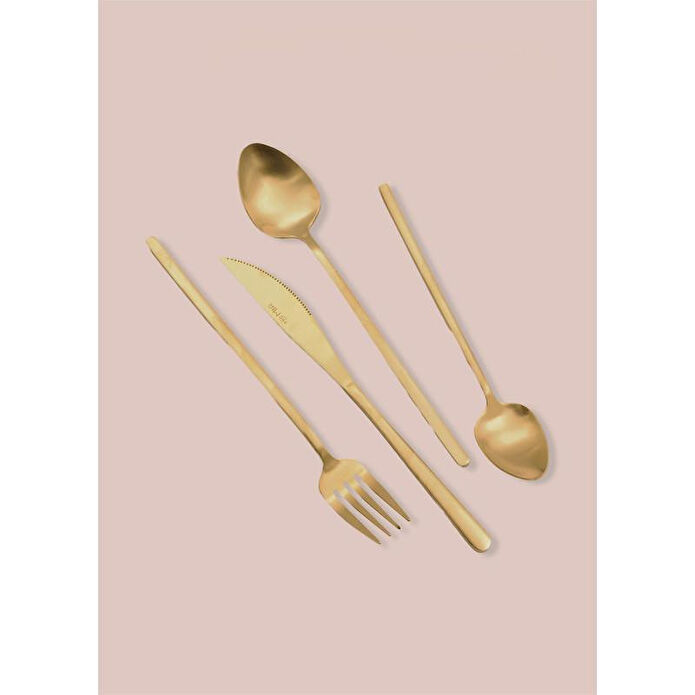 The Mia Giallo Çatal Kaşık Bıçak Takımı Mat Gold 24 Parça