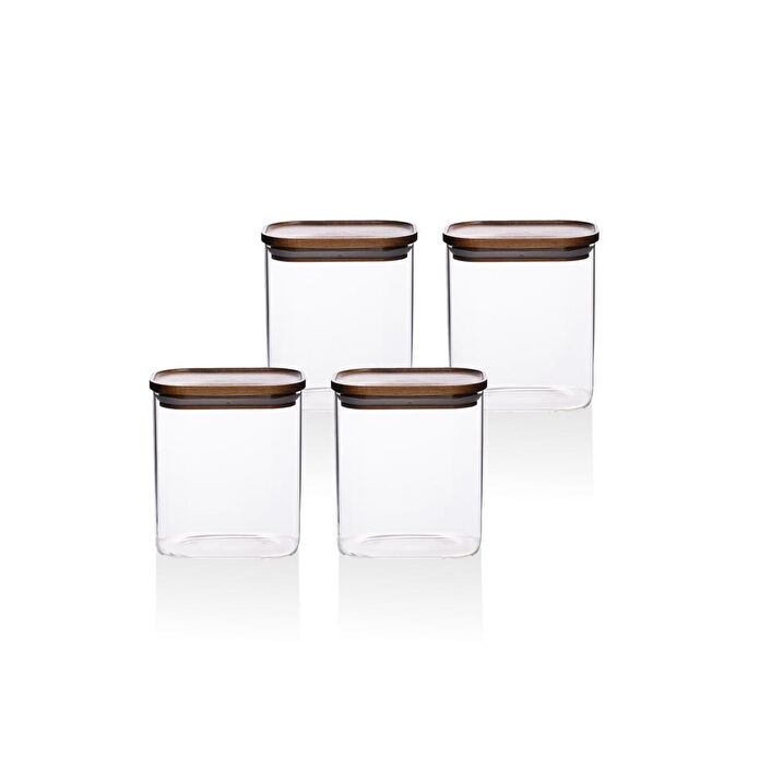 The Mia Akasya Dikdörtgen Cam Kavanoz Seti 4 Parça 900 Ml