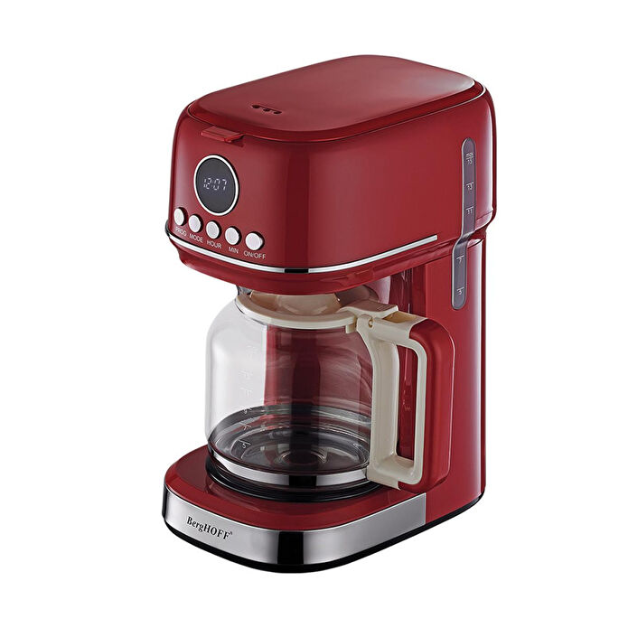 Berghoff Gem Retro Filtre Kahve Makinesi – 900 W, 1,5 L Cam Demlik | Kırmızı