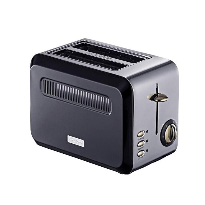 Berghoff Gem Titan 2 Dilim Ekmek Kızartma Makinesi – 980 W, Paslanmaz Çelik Gövde | Siyah Gümüş