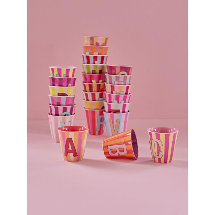 Rice Melamin Çizgili Bardak - Pembe E