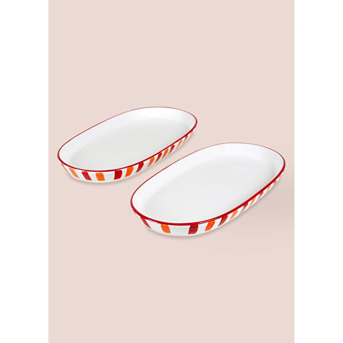 The Mia Joy Oval Servis 2li Set Kırmızı 17x30x4 Cm