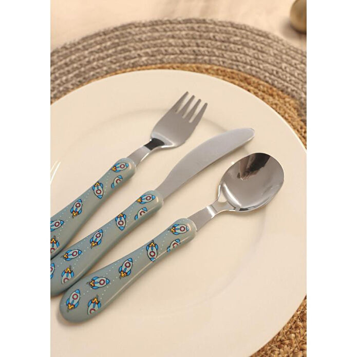 The Mia Bebek Çatal Kaşık Bıçak Takımı Rocket 3 Parça