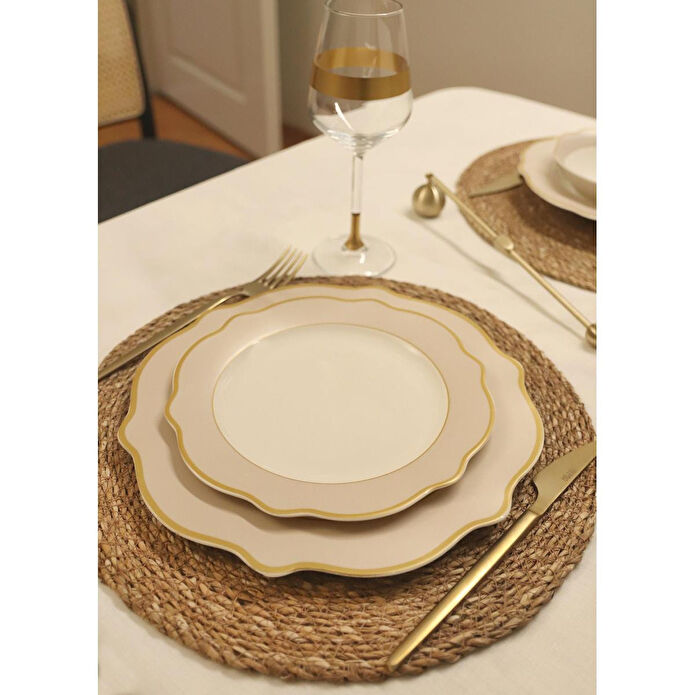 The Mia Jaswely Servis Tabağı 6 Parça Kum Beji 27 Cm