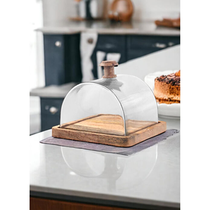 The Mia Madera Dikdörtgen Kek Saklama Fanusu 15x19x19 Cm