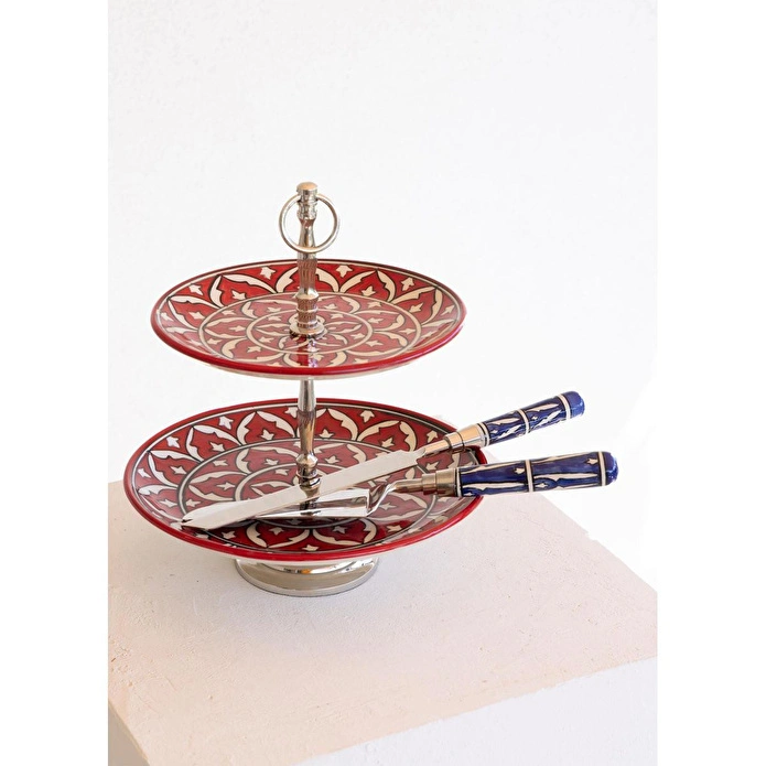 The Mia Corallo 2 Katlı Kek Pasta Servisi Kırmızı 27x22x31