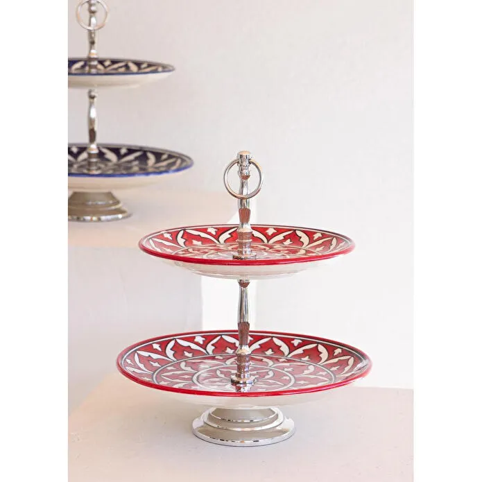 The Mia Corallo 2 Katlı Kek Pasta Servisi Kırmızı 27x22x31