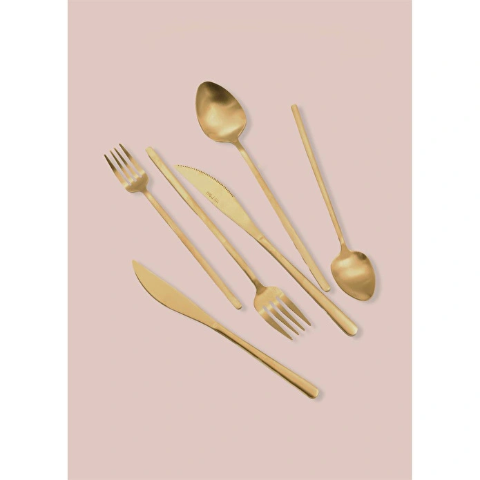 The Mia Giallo Çatal Kaşık Bıçak Takımı Mat Gold 36 Parça