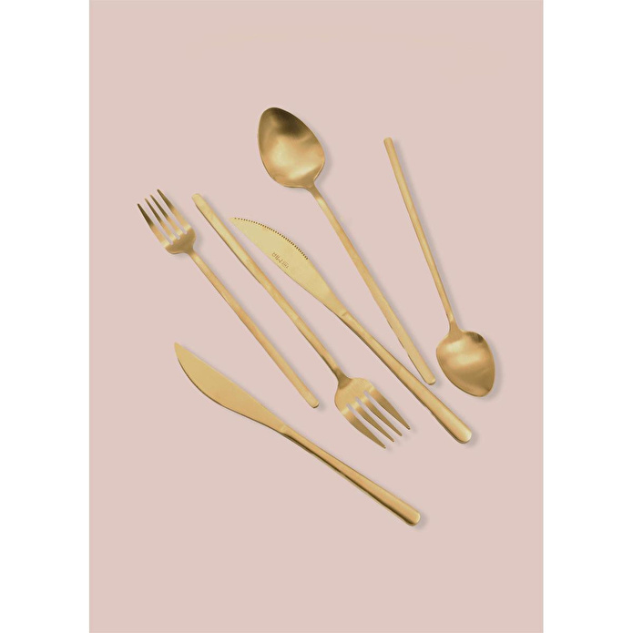 The Mia Giallo Çatal Kaşık Bıçak Takımı Mat Gold 36 Parça