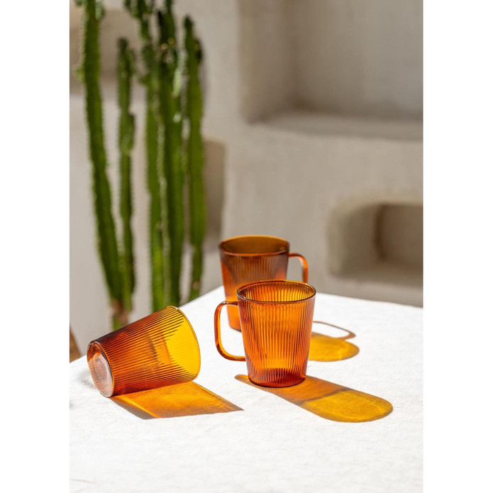 The Mia Striped Borosilikat Cam Kupa Amber 400 Ml