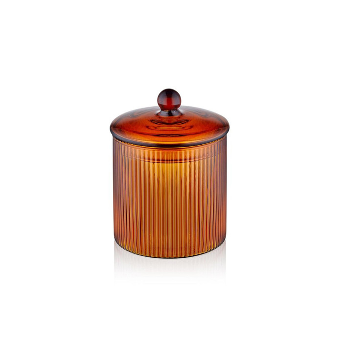 The Mia Striped Borosilikat Cam Şekerlik Amber 9x9x11 Cm