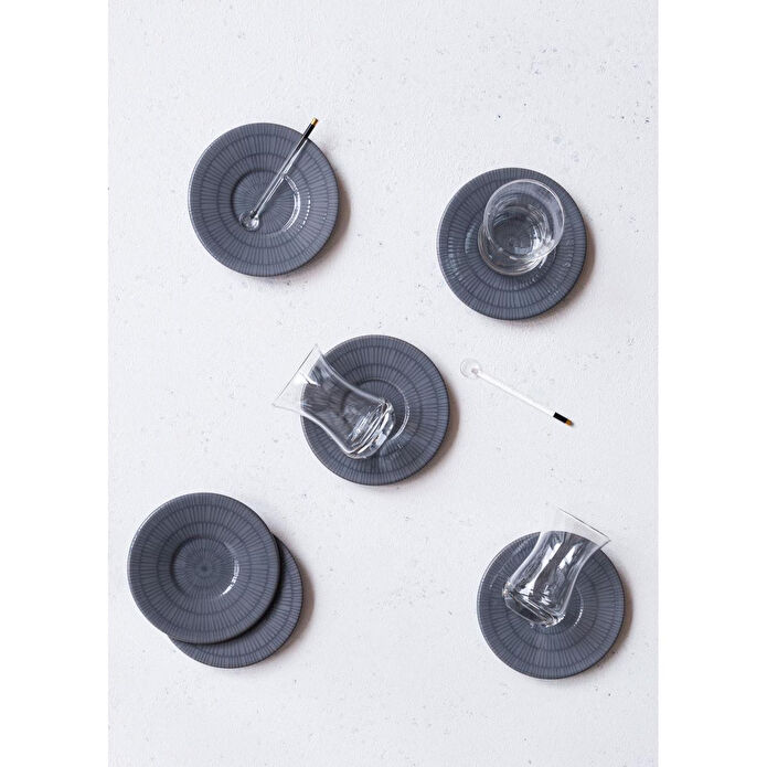 The Mia Noon Çay Tabağı 6lı Set Gri 13 Cm