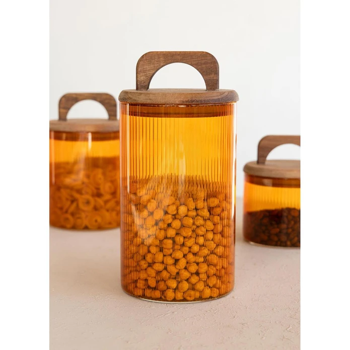 The Mia Akasya Kulplu Cam Kavanoz Seti Amber 4 Parça 1000 Ml