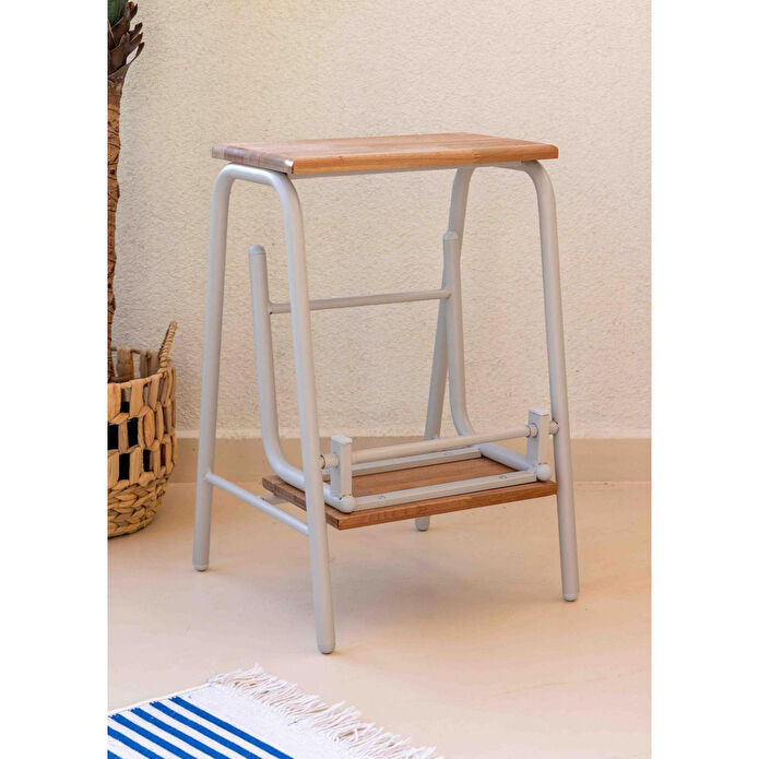 The Mia Ahşap 2 Basamaklı Tabure Merdiven Gri