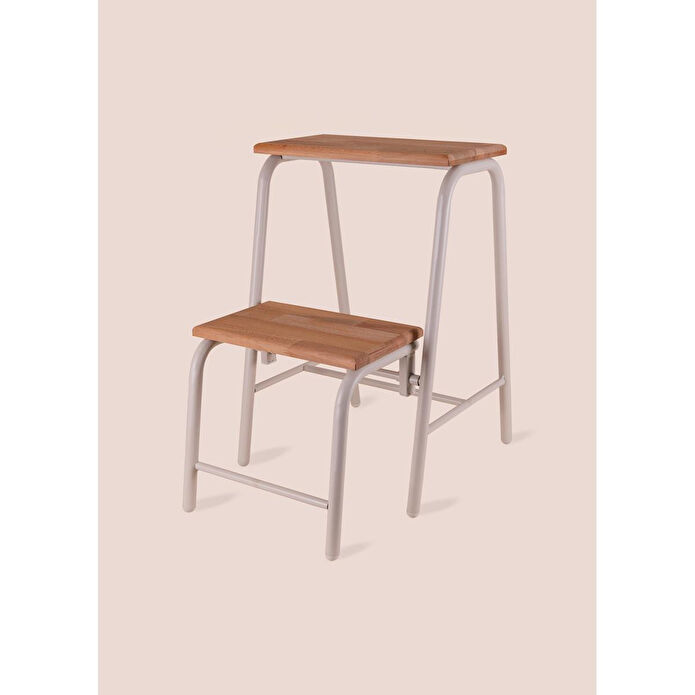 The Mia Ahşap 2 Basamaklı Tabure Merdiven Gri