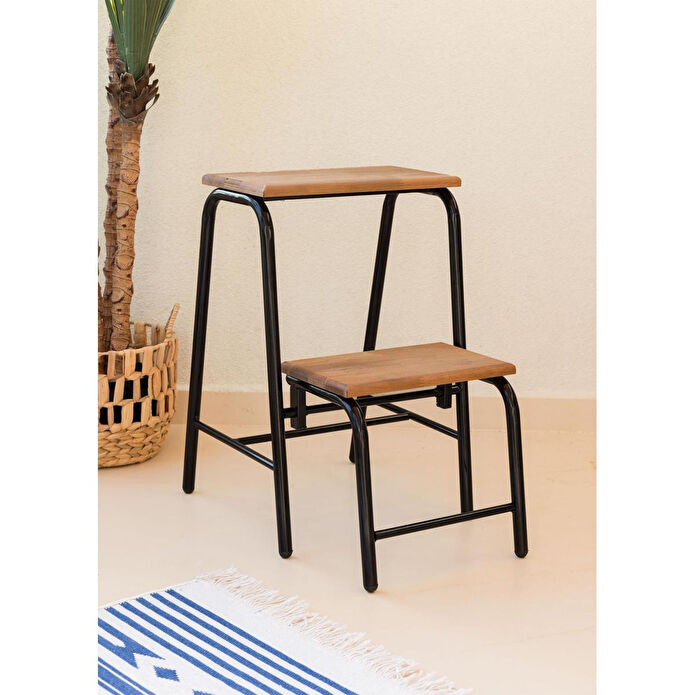 The Mia Ahşap 2 Basamaklı Tabure Merdiven Siyah