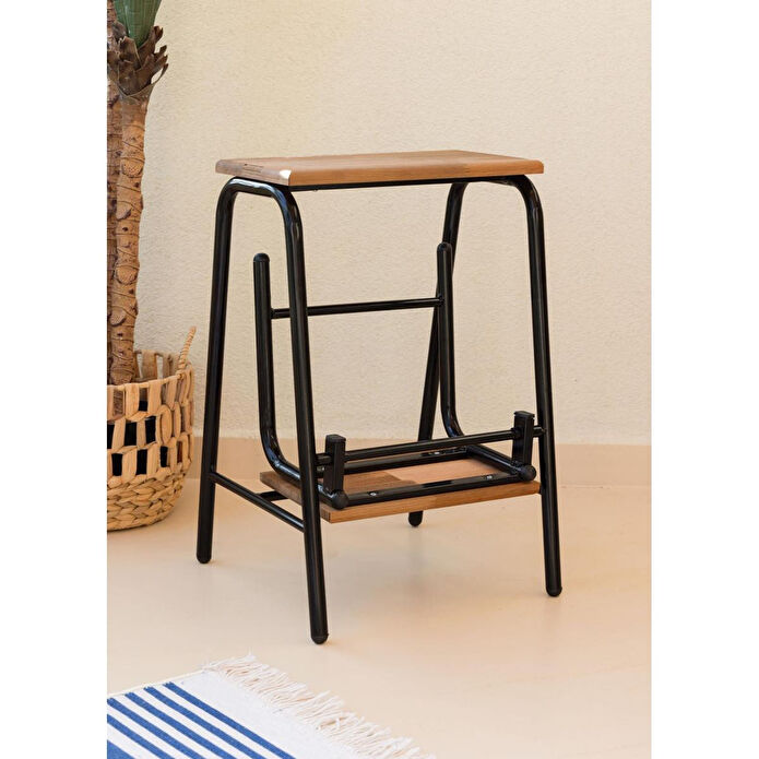 The Mia Ahşap 2 Basamaklı Tabure Merdiven Siyah