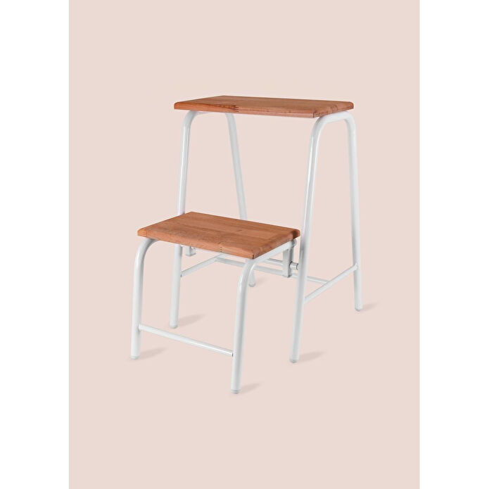 The Mia Ahşap 2 Basamaklı Tabure Merdiven Beyaz