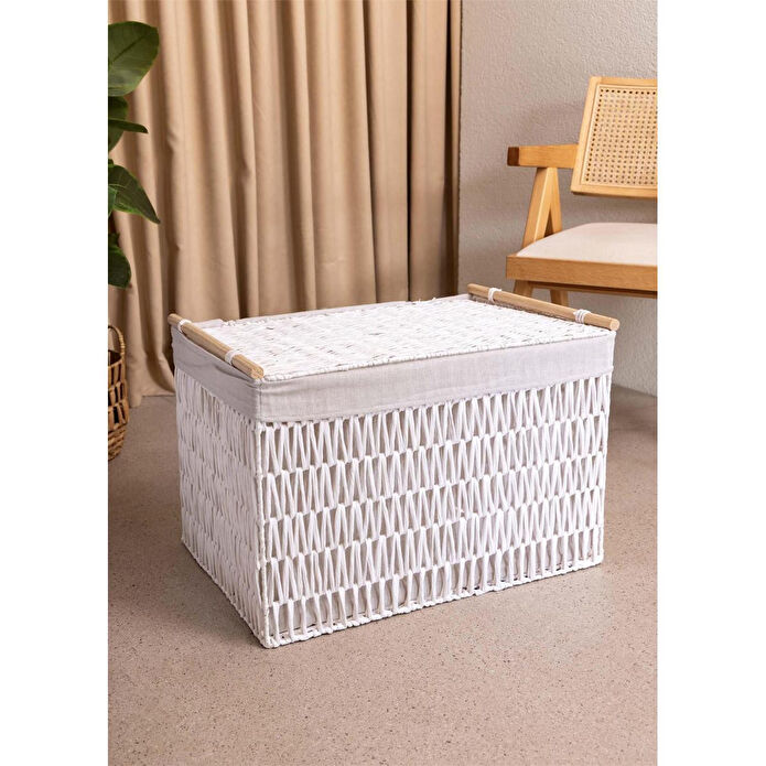 The Mia Cesta Hasır Organizer Sepet Beyaz 62x42x42 Cm
