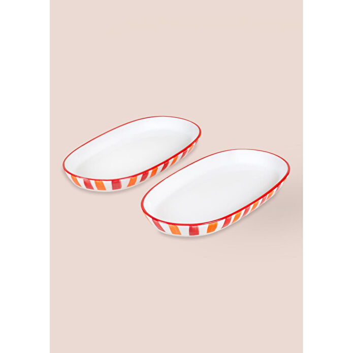 The Mia Joy Oval Servis 2li Set Kırmızı 14x26x3 Cm