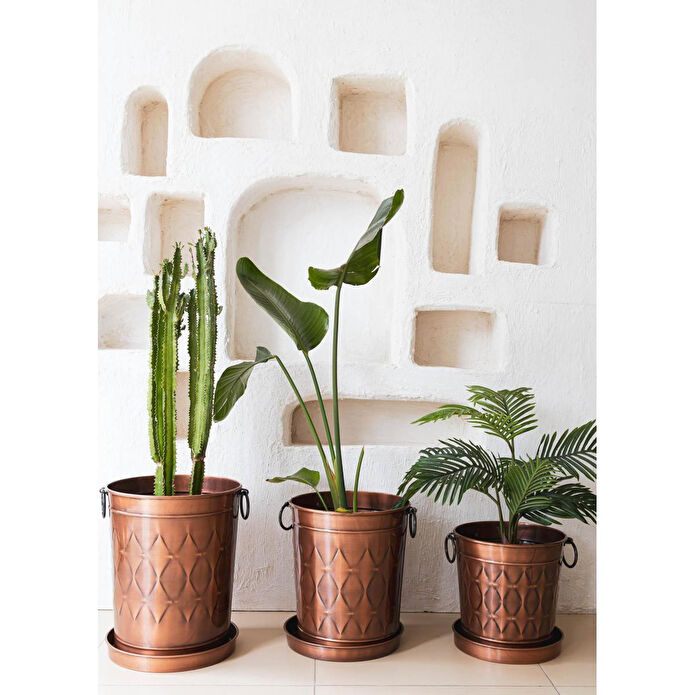 The Mia Prizma Saksı Bakır Kaplama 33x25x33 Cm