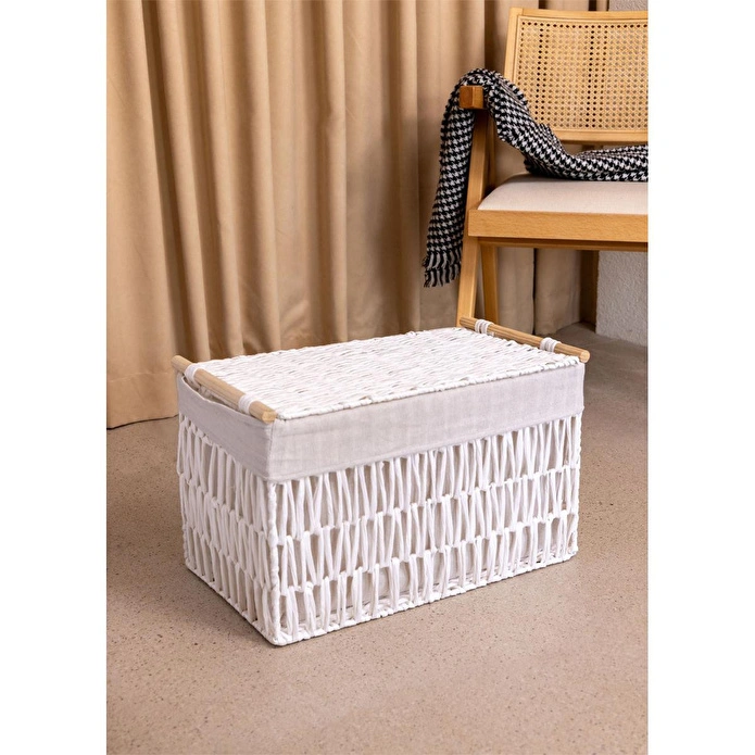 The Mia Cesta Hasır Organizer Sepet Beyaz 52x30x32 Cm