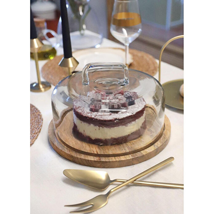 The Mia Madera Yuvarlak Kek Saklama Fanusu 17x26x26 Cm