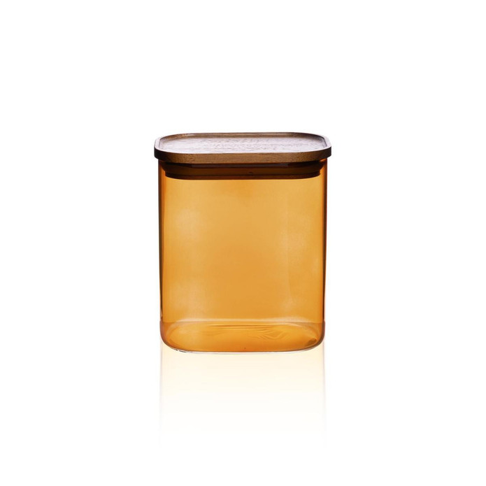 The Mia Akasya Dikdörtgen Cam Kavanoz Amber 900 Ml