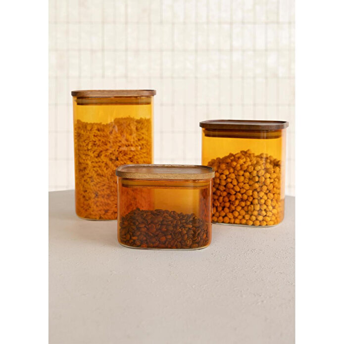 The Mia Akasya Dikdörtgen Cam Kavanoz Amber 900 Ml