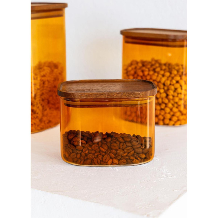The Mia Akasya Dikdörtgen Cam Kavanoz Seti Amber 4 Parça 500 Ml