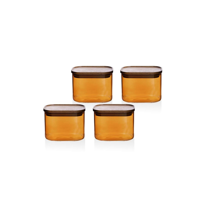 The Mia Akasya Dikdörtgen Cam Kavanoz Seti Amber 4 Parça 500 Ml