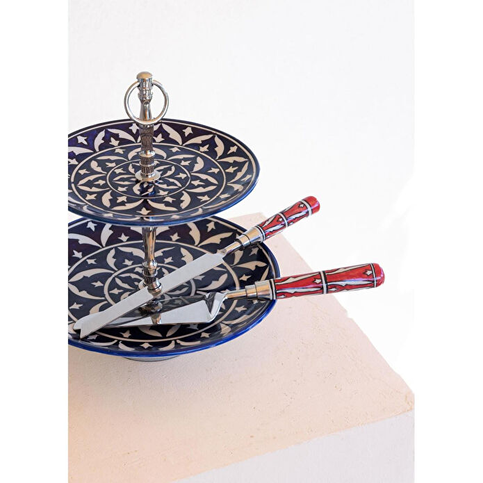 The Mia Corallo 2 Katlı Kek Pasta Servisi Mavi 27x22x31 Cm