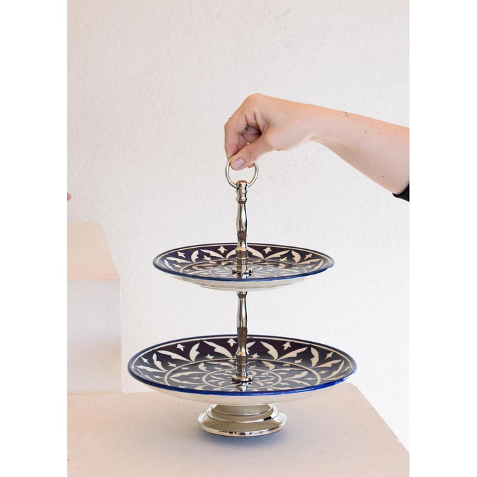 The Mia Corallo 2 Katlı Kek Pasta Servisi Mavi 27x22x31 Cm