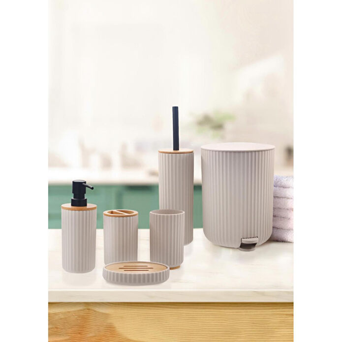 The Mia Stripe Banyo Seti Krem 6 Parça