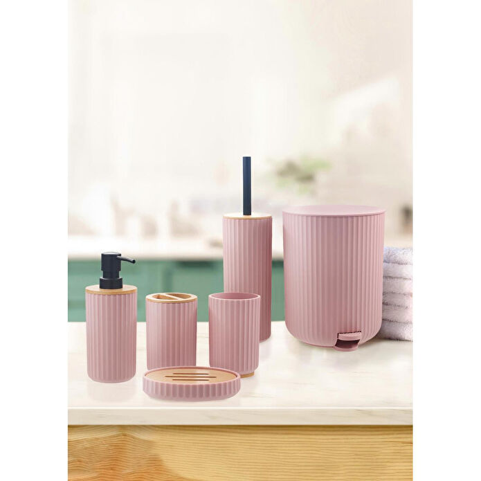 The Mia Stripe Banyo Seti Pembe 6 Parça