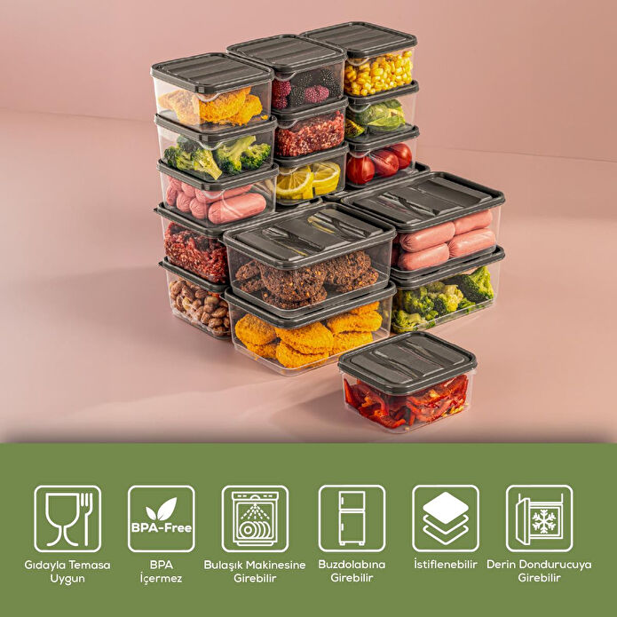 Vienev 18'li Buzdolabı Düzenleyici Organizer Mikrodalgaya Uygun Difriz Saklama Kabı Gri