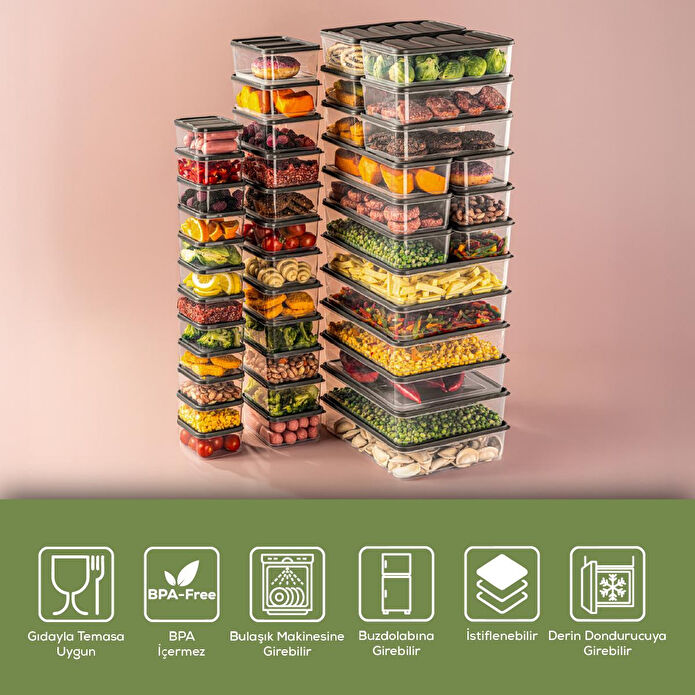 Vienev 10'lu Buzdolabı Düzenleyici Organizer Mikrodalgaya Uygun Difriz Saklama Kabı Gri