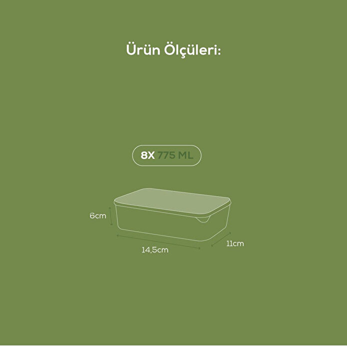 Vienev 8'li 775 Ml Buzdolabı Düzenleyici Organizer Mikrodalgaya Uygun Difriz Saklama Kabı Gri