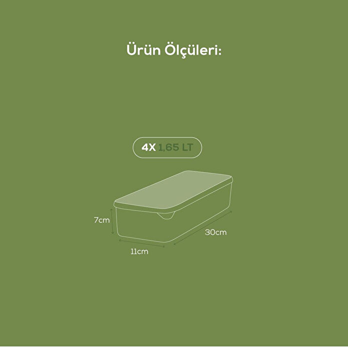 Vienev 4'lü 1,65 Litre Buzdolabı Düzenleyici Organizer Mikrodalgaya Uygun Difriz Saklama Kabı Gri