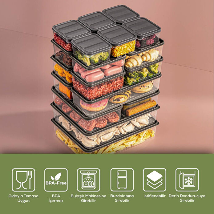 Vienev 20'li Buzdolabı Düzenleyici Organizer Mikrodalgaya Uygun Difriz Saklama Kabı Gri