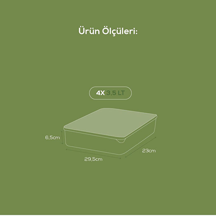 Vienev 4'lü 3,5 Litre Buzdolabı Düzenleyici Organizer Mikrodalgaya Uygun Difriz Saklama Kabı Gri