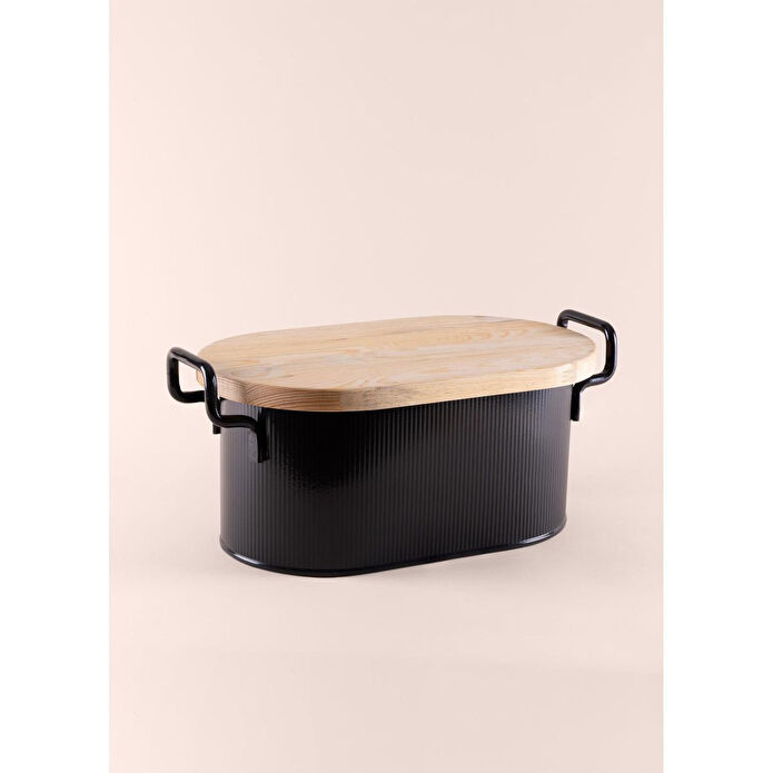 The Mia Stripe Ahşap Kapaklı Ekmek Saklama Kutusu Siyah 40x22x18 Cm