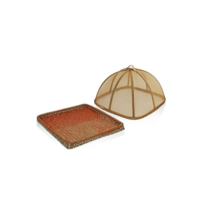 The Mia Transparan Bambu Hasır Tepsi 32x32x18 Cm