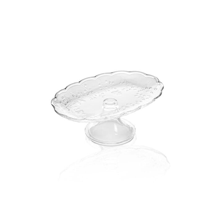 The Mia Ayaklı Cam Sunum Tabağı Oval 31x20x12 Cm Cam0498