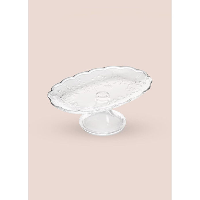 The Mia Ayaklı Cam Sunum Tabağı Oval 31x20x12 Cm Cam0498