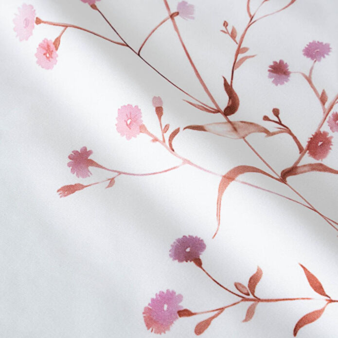 Green Black Lavena Çift Kişilik Nevresim Takımı %100 Pamuk 210 Tc 83 Tel Saten Digital Baskılı Krem-pembe