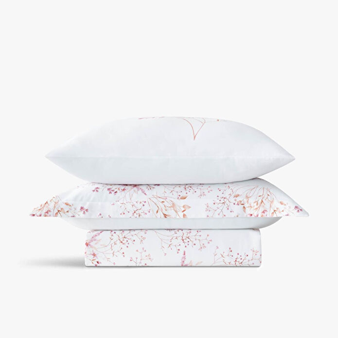 Green Black Lavena Çift Kişilik Nevresim Takımı %100 Pamuk 210 Tc 83 Tel Saten Digital Baskılı Krem-pembe