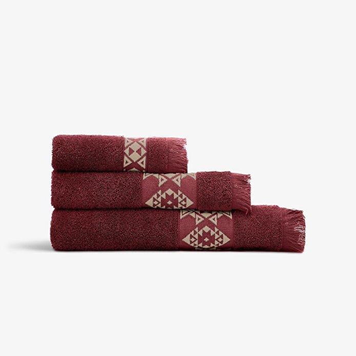 Green Black Hereke 3'lü Havlu Seti Bordo